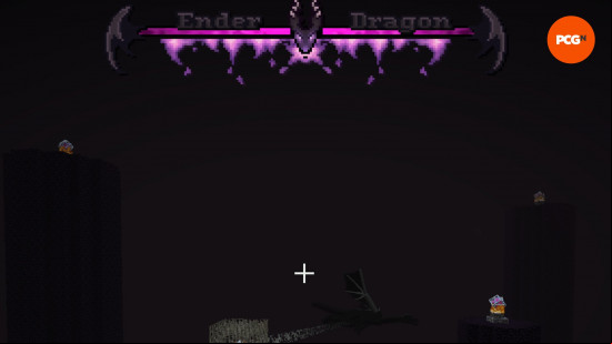 The Ender Dragon boss bar from the Enhanced Boss Bars Minecraft texture pack, with wings, purple flames, and a dragon head.