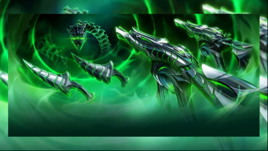 The neon green set of Helix Valorant weapon skins.