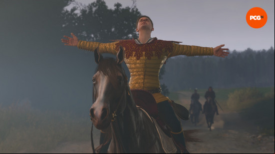 hans capon happy on a horse after being freed in kingdom come 2
