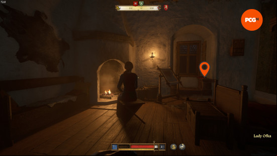 an orange arrow showing the location of rosa's book in kingdom come 2
