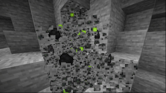 A whole vein of coal ore breaks in one go with Veinminer, one of the best Minecraft mods installed.