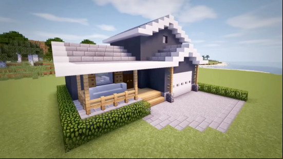 A grey and white modern Minecraft house.