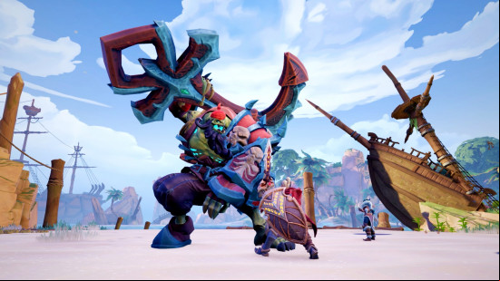 Players attack a large boss on a beach in Fellowship, one of the best Steam Next Fest demos.
