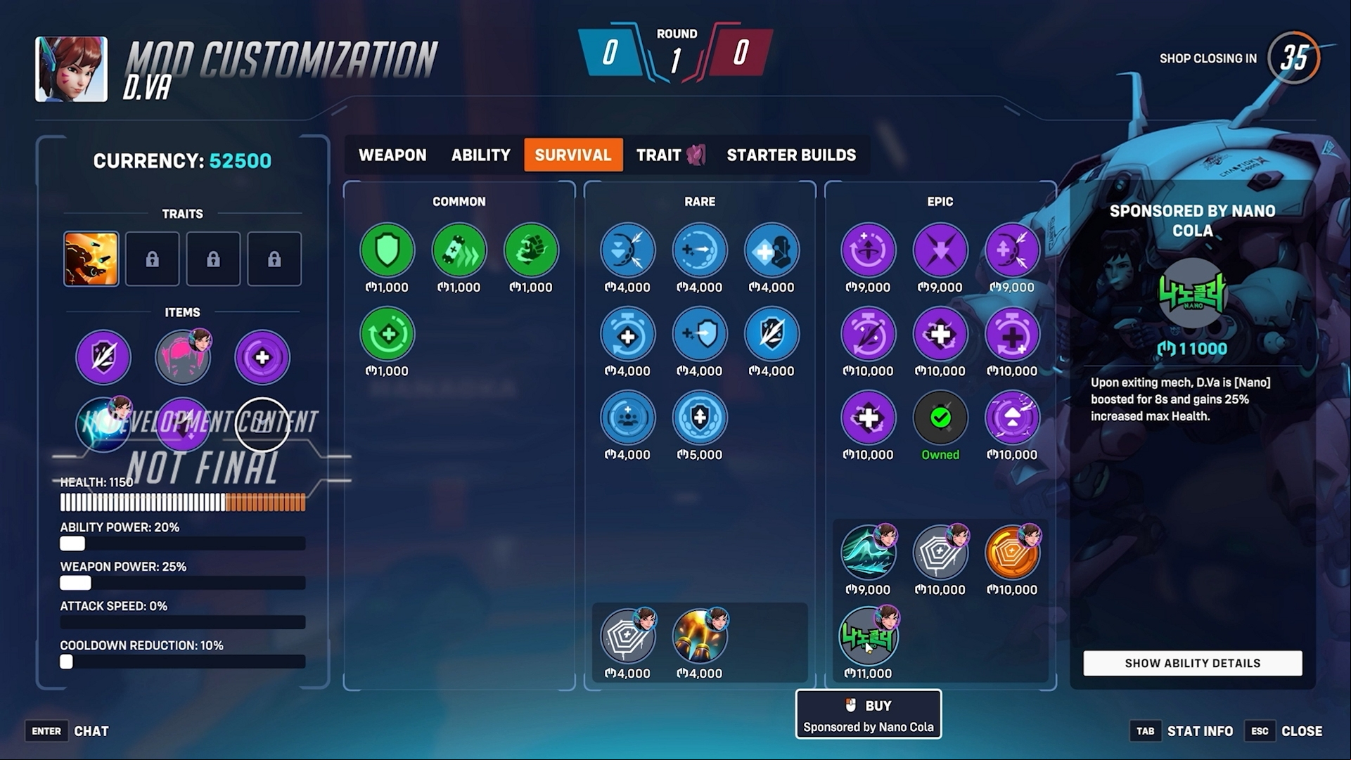 Overwatch 2: A menu of mods in the Overwatch 2 Stadium mode