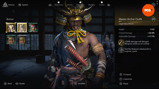 assassins-creed-shadows-legendary-gear-locations-armor-yasuke Assassin's Creed Shadows Legendary gear locations: Yasuke wearing a light body armor that showcases his musculature