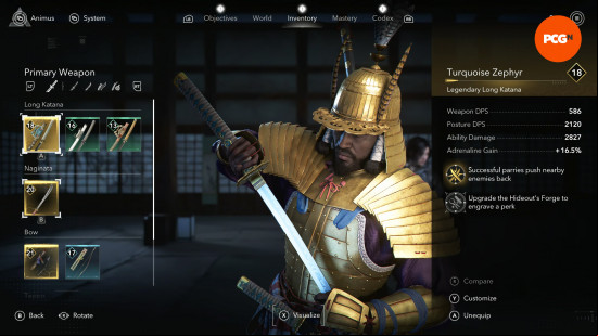 assassins-creed-shadows-legendary-gear-locations-long-katana Assassin's Creed Shadows Legendary gear locations: Yasuke unsheathing a long katana