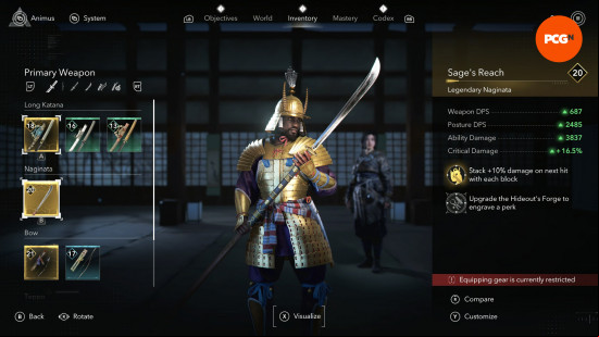 assassins-creed-shadows-legendary-gear-locations-naginata Assassin's Creed Shadows Legendary gear locations: Yasuke wielding a large, sharp naginata