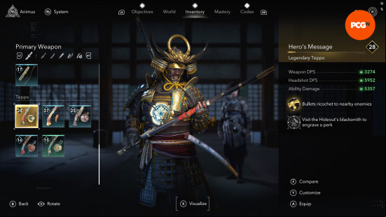 assassins-creed-shadows-legendary-gear-locations-teppo Assassin's Creed Shadows Legendary gear locations: Yasuke displaying a gun-like teppo