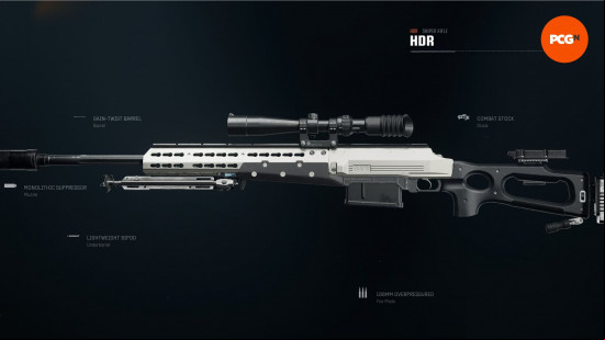Best Warzone guns: a long, silver sniper rifle with a large scope.