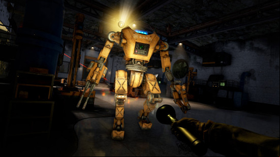 Best new PC games: a yellow robot walks towards a player with a plunger