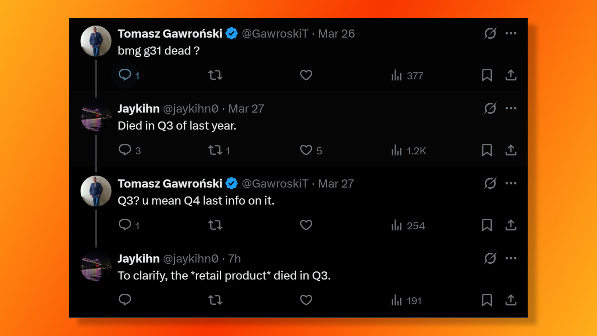 The Intel BMG-G31 is "dead" according to this post on X (formerly Twitter) by Jaykihn.