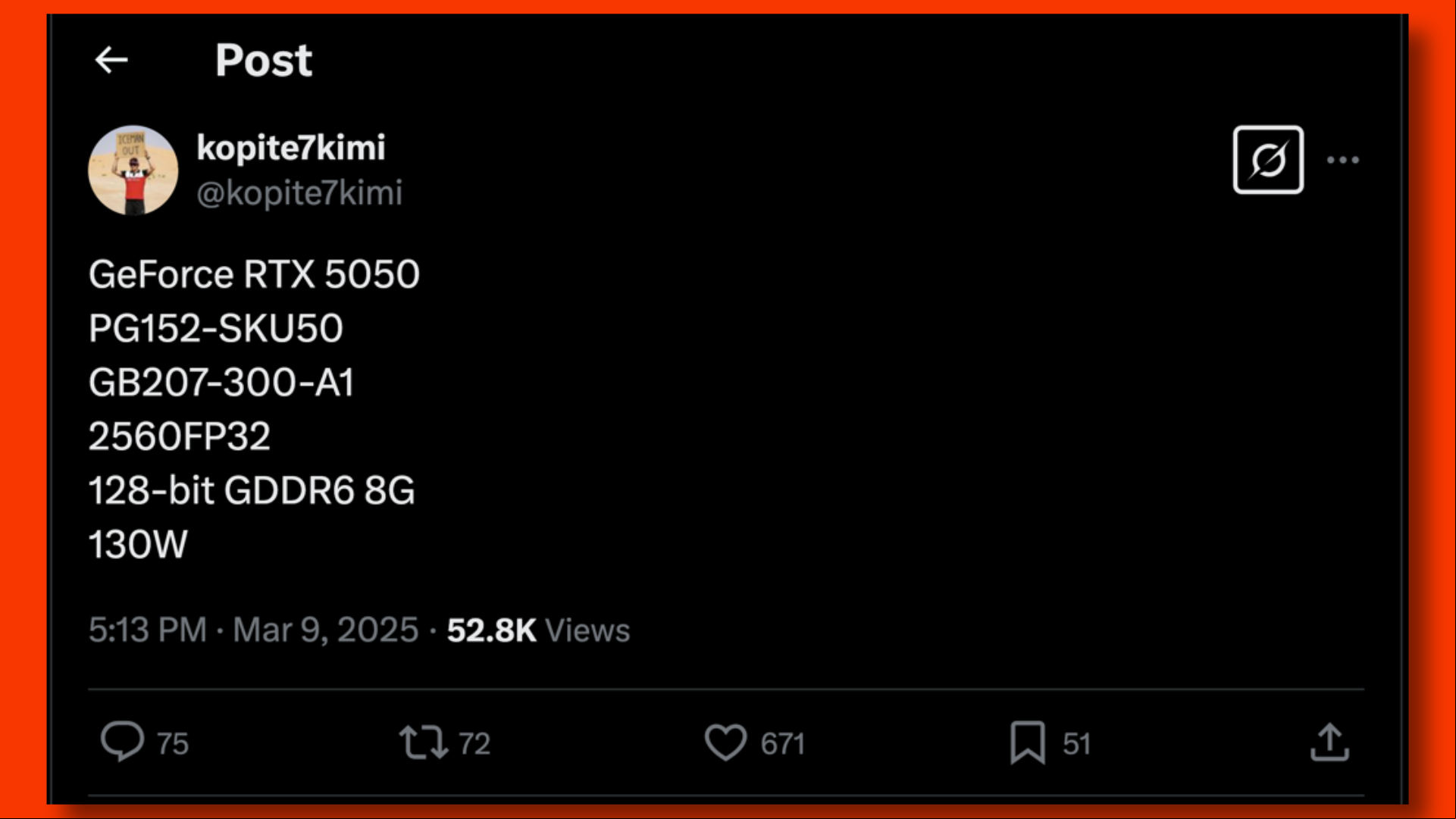 kopite7kimi RTX 5050 specs rumor