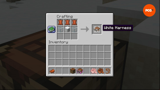 The Minecraft harness recipe, required for riding a Happy Ghast.