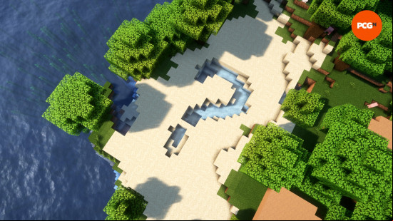 A naturally generated question mark in the sand in one of the best Minecraft seeds.