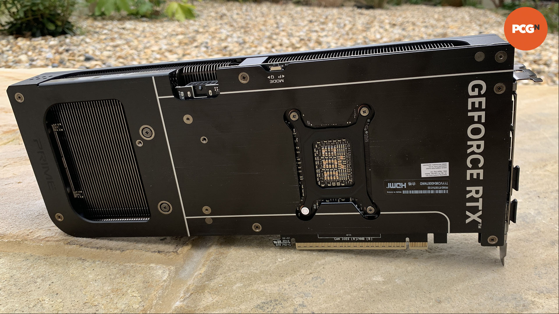 Nvidia GeForce RTX 5070 review: Asus Prime OC graphics card backplate.