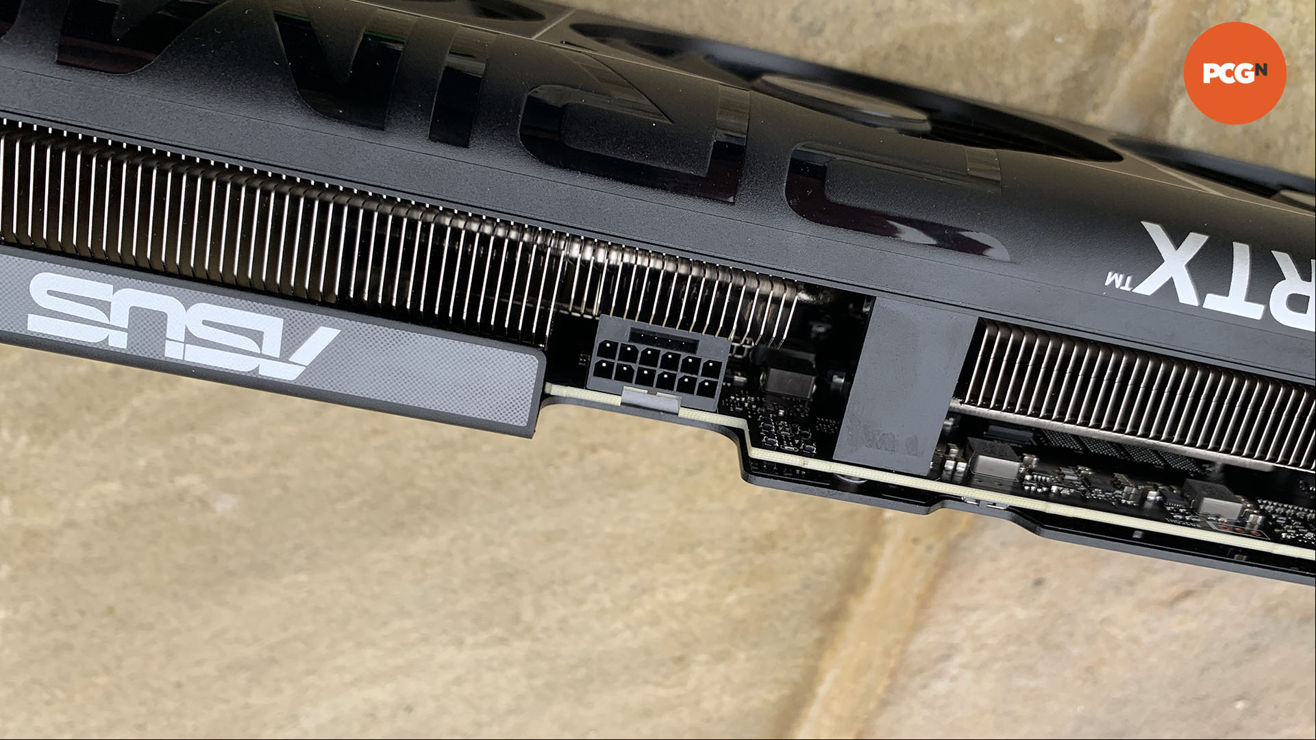 Nvidia GeForce RTX 5070 review: Asus Prime OC graphics card power connector.