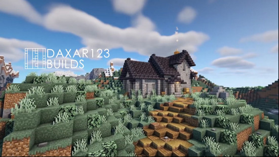 A grey and black stone Minecraft house.