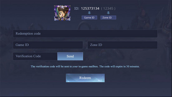 The MLBB code redemption screen.