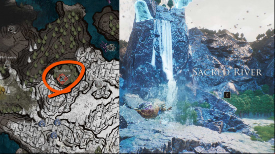 The sacred river in Expedition 33 and the location on the map.