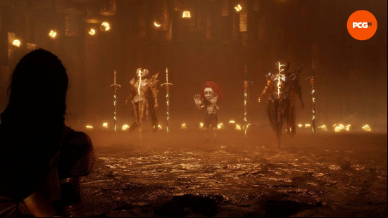 An Expedition 33 Mime stands between two Obscur Nevrons as Lune looks on.