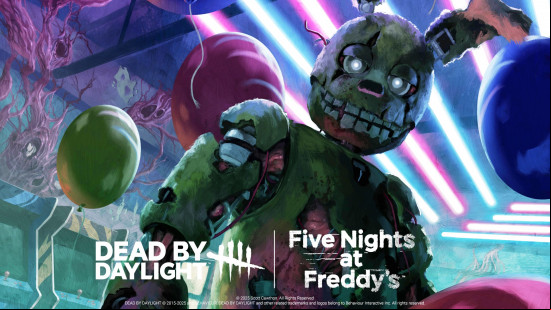 Key art for the DBD FNAF chapter, featuring Springtrap as a new killer.