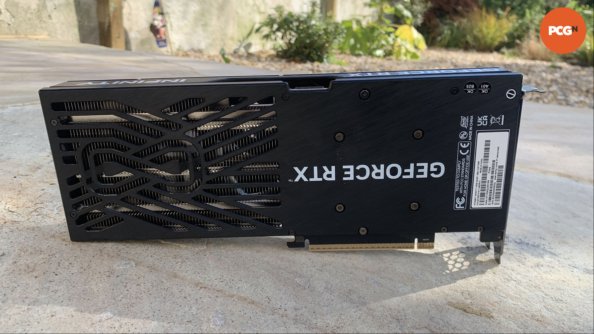 Nvidia GeForce RTX 5060 Ti review: 16GB Palit graphics card backplate.