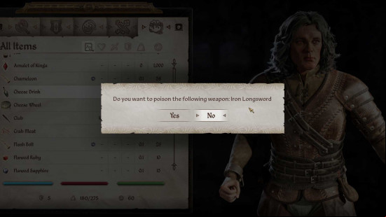 Poisoning a weapon in Oblivion Remastered.