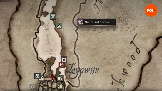 Oblivion Skeleton Key: an old yellowed map showing the location of the Nocturnal Shrine.