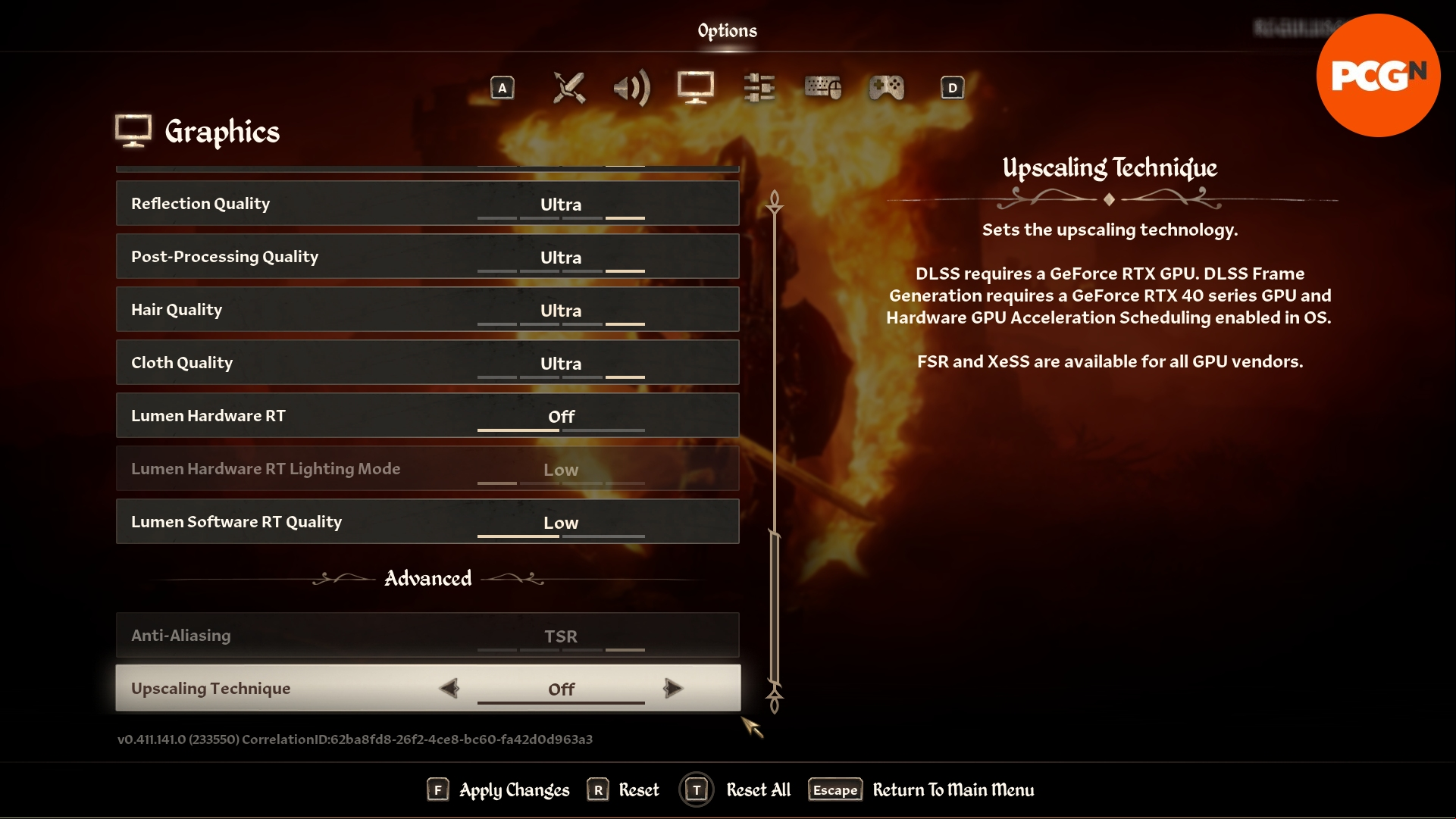 Oblivion remastered: A settings menu