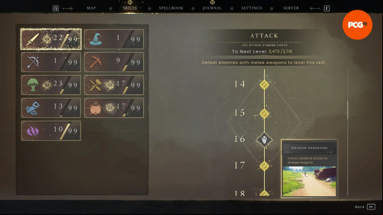 Runescape Dragonwilds skills: a page showing all the level rewards in the survival crafting game Runescape Dragonwilds.