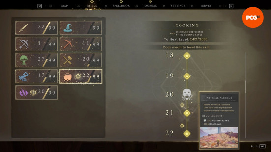 Runescape Dragonwilds skills: a page showing all the level rewards in the survival crafting game Runescape Dragonwilds.
