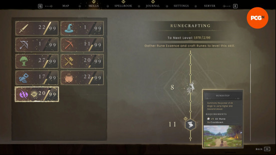 Runescape Dragonwilds skills: a page showing all the level rewards in the survival crafting game Runescape Dragonwilds.