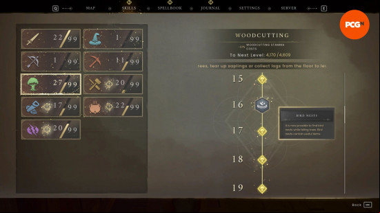 Runescape Dragonwilds skills: a page showing all the level rewards in the survival crafting game Runescape Dragonwilds.