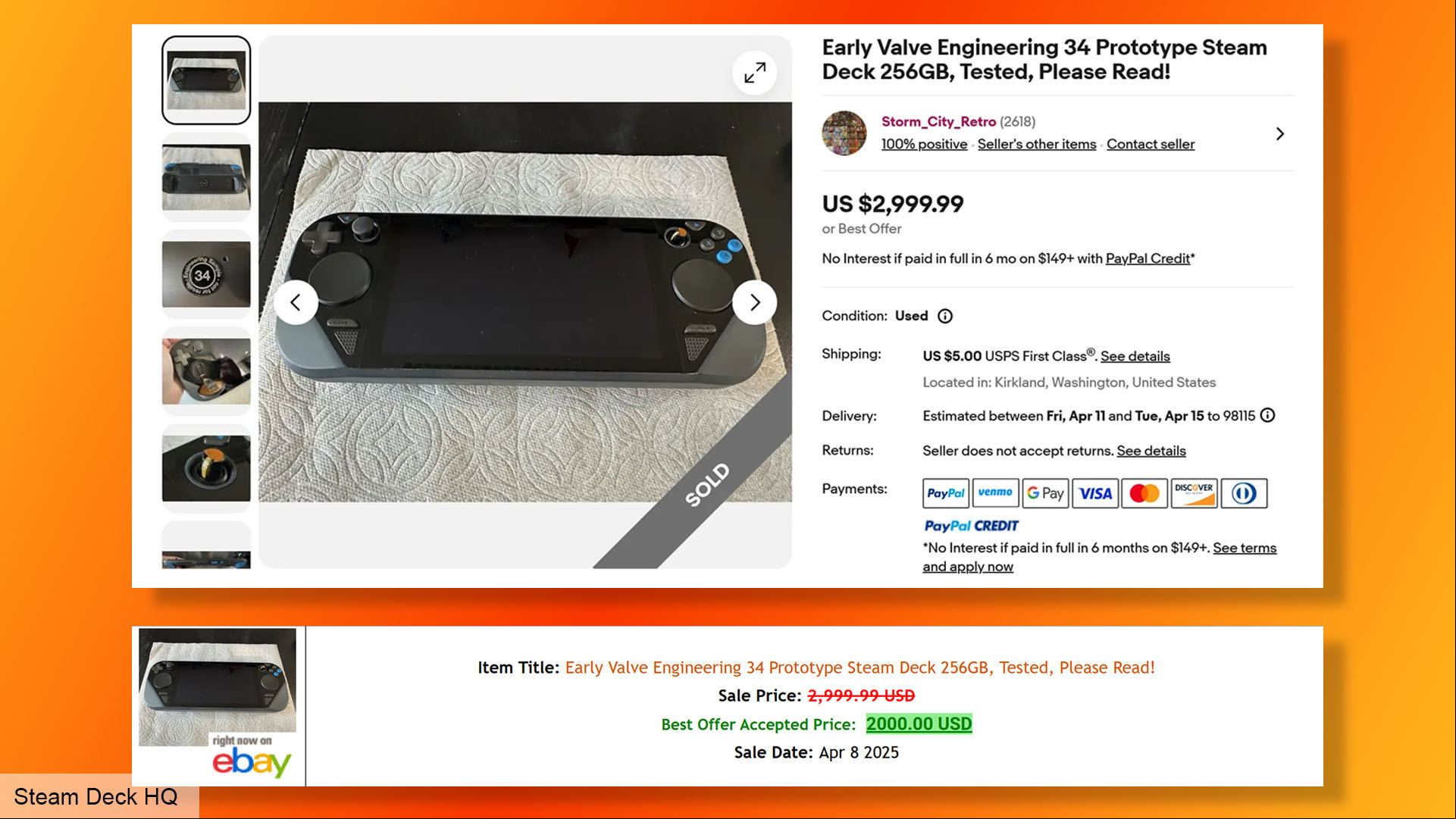 Steam Deck prototype eBay listing.