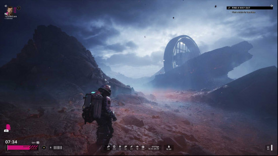 The Alters preview: Jan stands on the desolate planet, taking in the landscape and his rolling base within it.