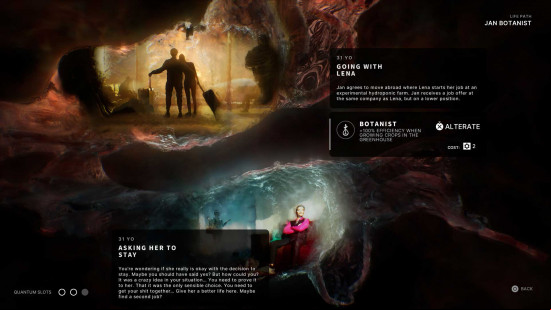 The Alters preview: An example of the branching paths of Jan's life that helps generate his clones.