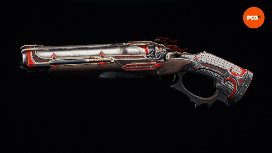Doom The Dark Ages skins: a silver, red, and black super shotgun