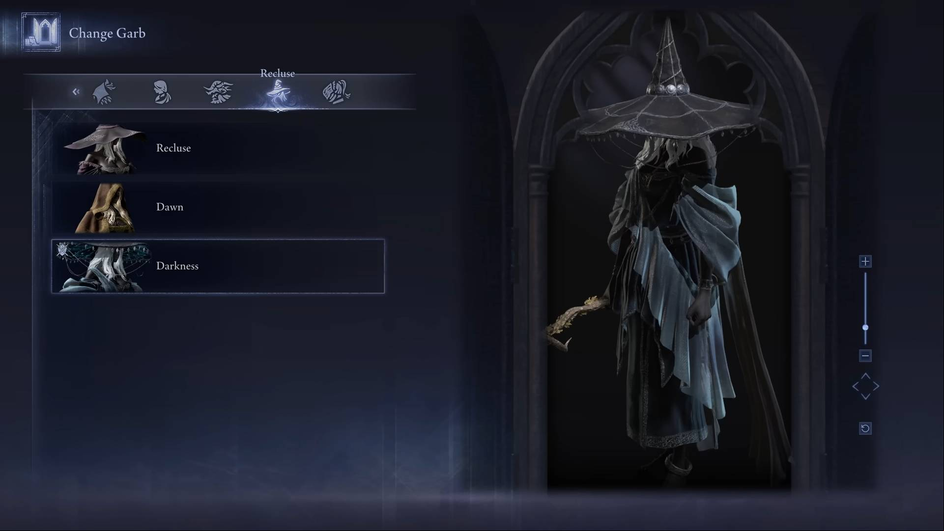 A screen showing skin options for each class in Elden Ring