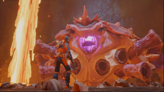 Revenge of the Savage Planet review: Clawbarella, a giant crab boss enemy from the game Revenge of the Savage Planet.