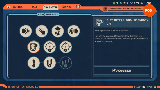 Revenge of the Savage Planet upgrades: a list of potential jump pack upgrades.