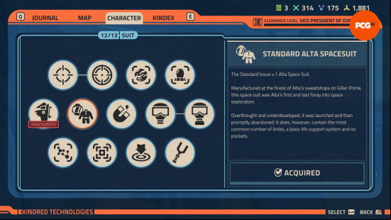 Revenge of the Savage Planet upgrades: a list of potnetial spacesuit upgrades.