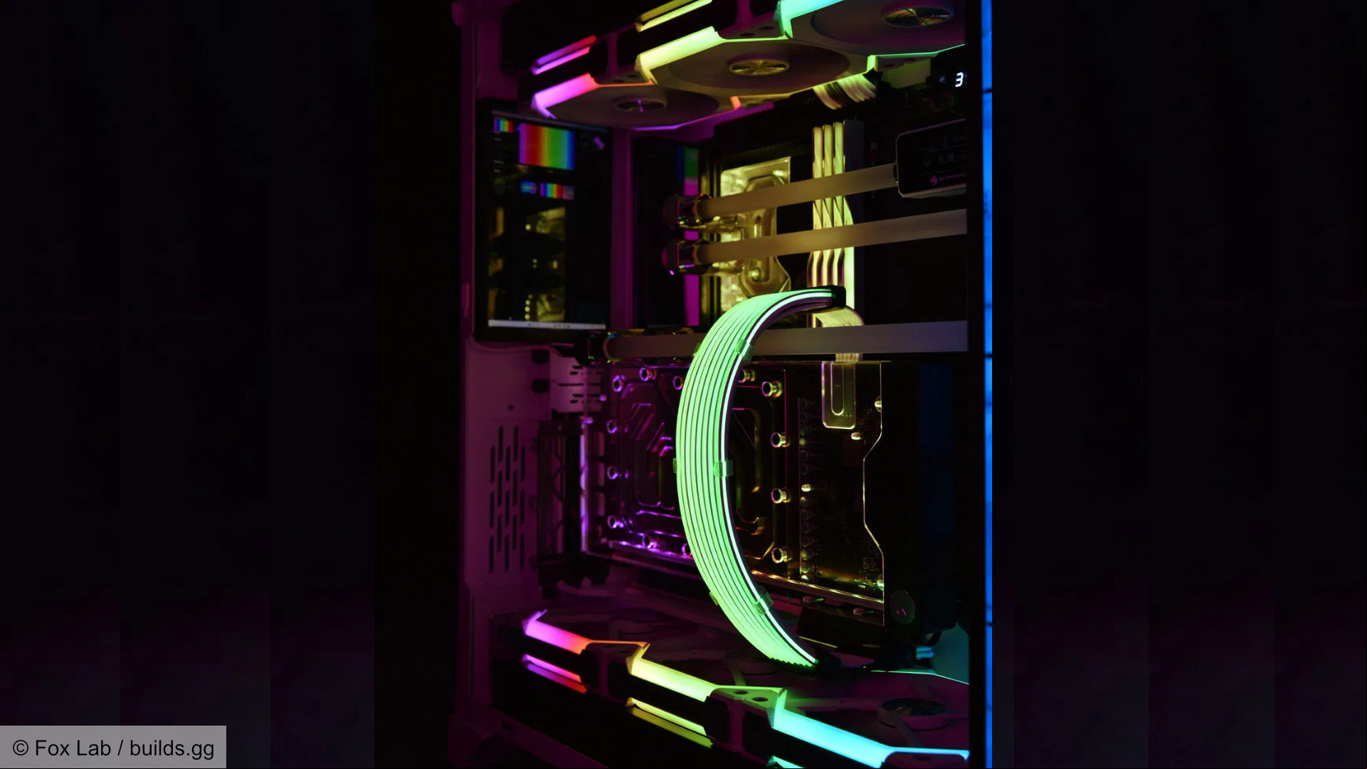 Internal close up of the sci-fi gaming PC build