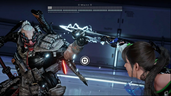 Stellar Blade PC release date: Mann and Eve face off during a QTE.