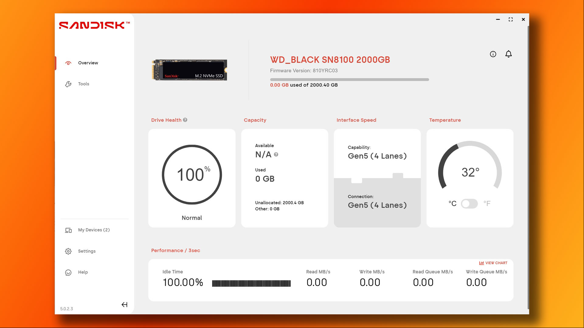 WD Black SN8100 review: Sandisk Dashboard