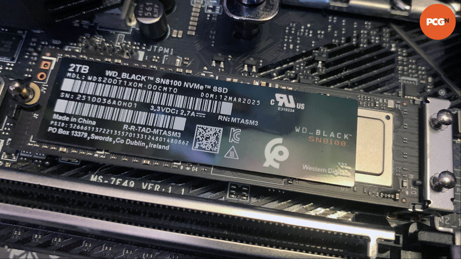 WD Black SN8100 review: Gaming SSD installed in motherboard.