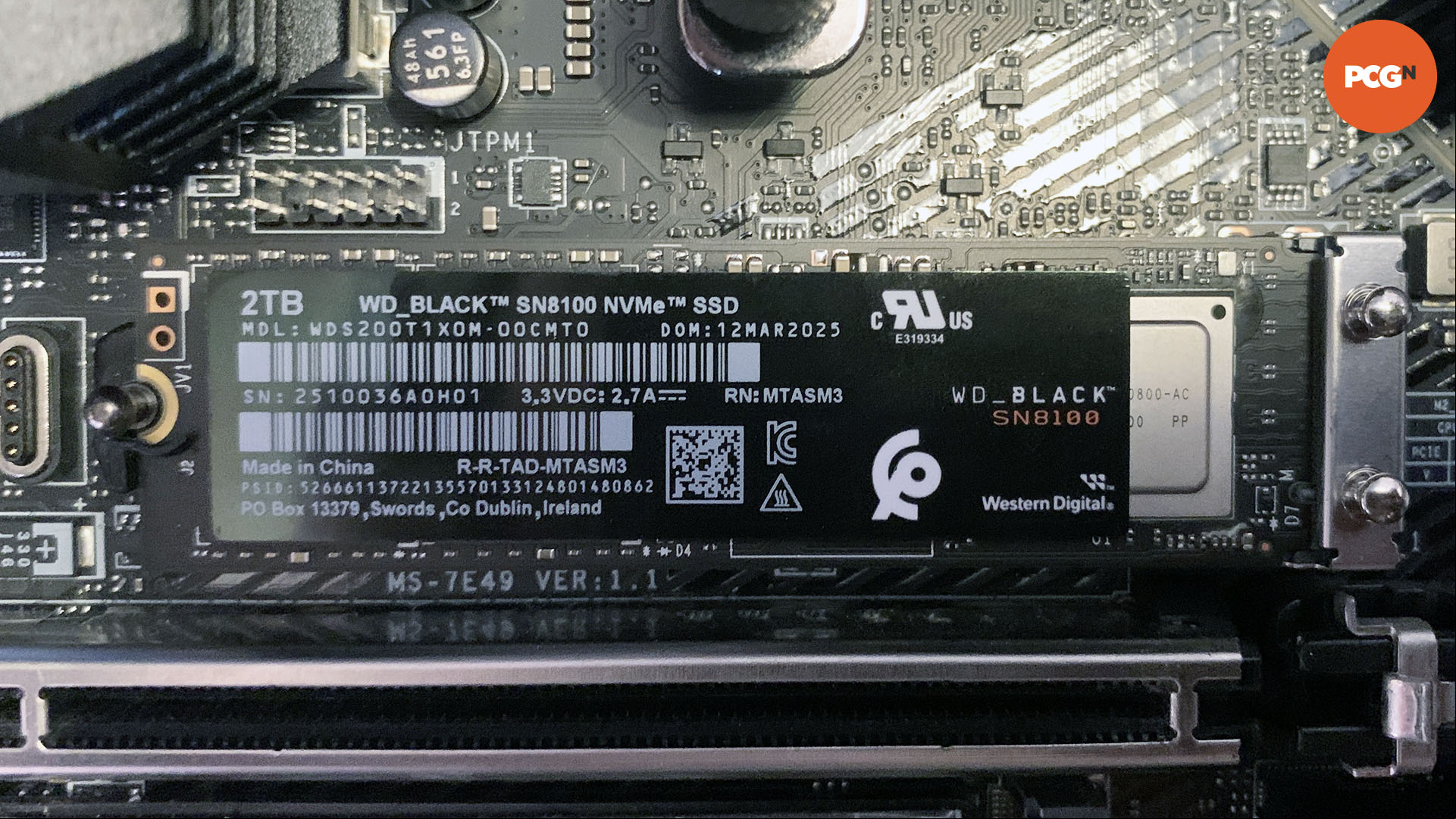 WD Black SN8100 review: Gaming SSD installed in motherboard.