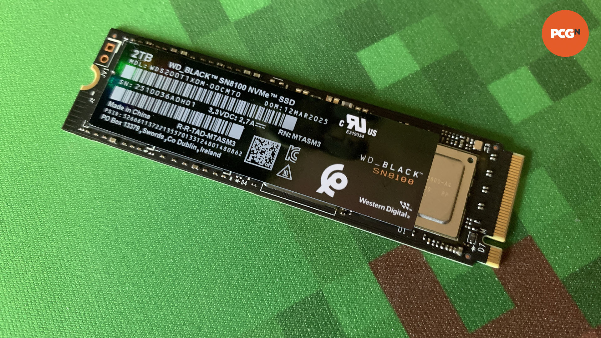 WD Black SN8100 review: gaming SSD on Minecraft mousemat.