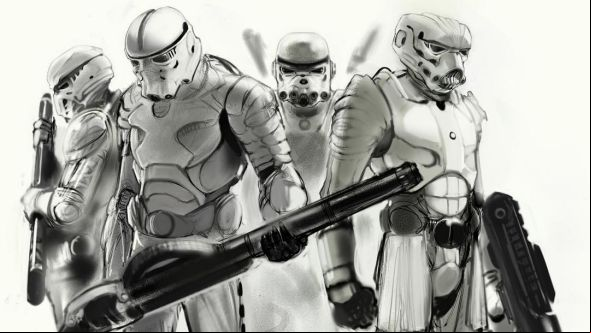 Concept art for unreleased game, possibly a Star Wars project, surfaces